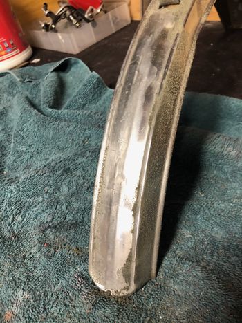 Polishing up the fenders took a mix of a rubber eraser wheel on the drill, fine steel wool, polishing compound, pliers and a hammer. And elbow grease. Still, they came up pretty nice. 