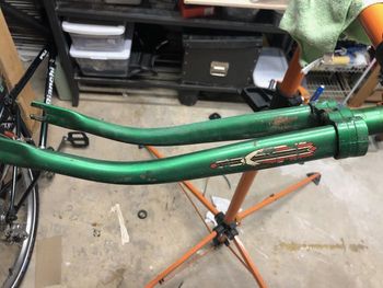 The fork was similar: a mix of broken-down decals, scraped paint and dirt.