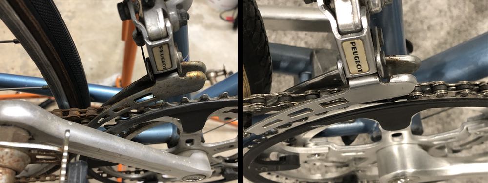 Front derailleur, before and after
