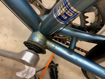 This corrosion around the BB isn't nearly as bad as it looks here. It's really just surface rust and should be easily dealt with.