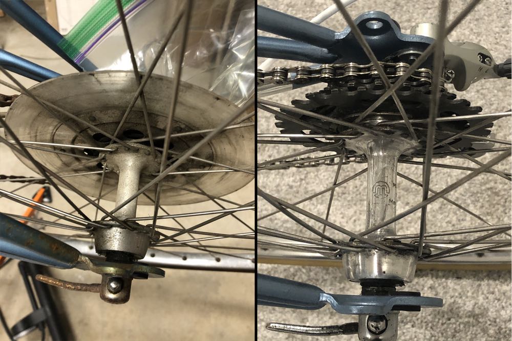 Rear hub, before and after