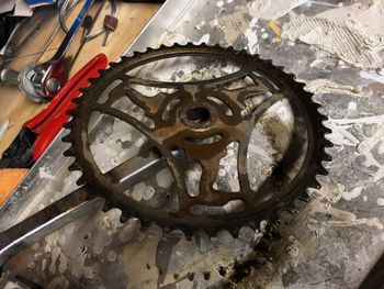 The 'heron' chainring was in pretty rough shape.