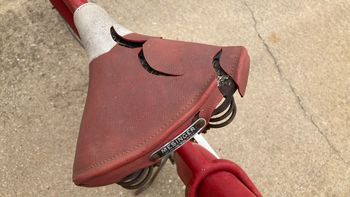 I don't think I'll be keeping this old Mesinger seat. You can get a better view of the neat seatstay arrangement, though.