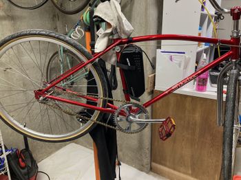 Initially, I thought I'd mount the battery on the downtube, but this proved to be both ugly and impractical on this size frame. I eventually decided to put both the controller and battery in a classic Wald wire basket out front.