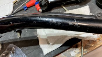 And the fork was even more beat up. Here I've touched up the paint with a paint pen. Final polishing should smooth it out more. I hope.